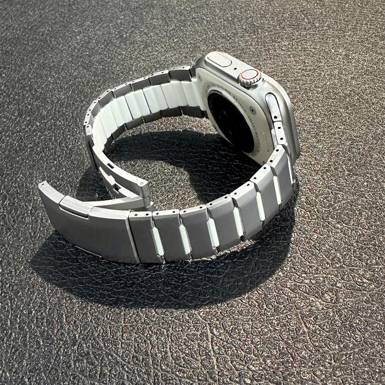 곡선형 투톤 사이드 릴리스 스테인리스 스틸 시계 밴드, 애플 워치 49mm / 46mm / 45mm / 44mm용, 애플 워치 42mm / 41mm / 40mm / 38mm용