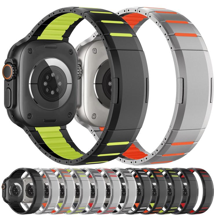 곡선형 투톤 사이드 릴리스 스테인리스 스틸 시계 밴드, 애플 워치 49mm / 46mm / 45mm / 44mm용, 애플 워치 42mm / 41mm / 40mm / 38mm용