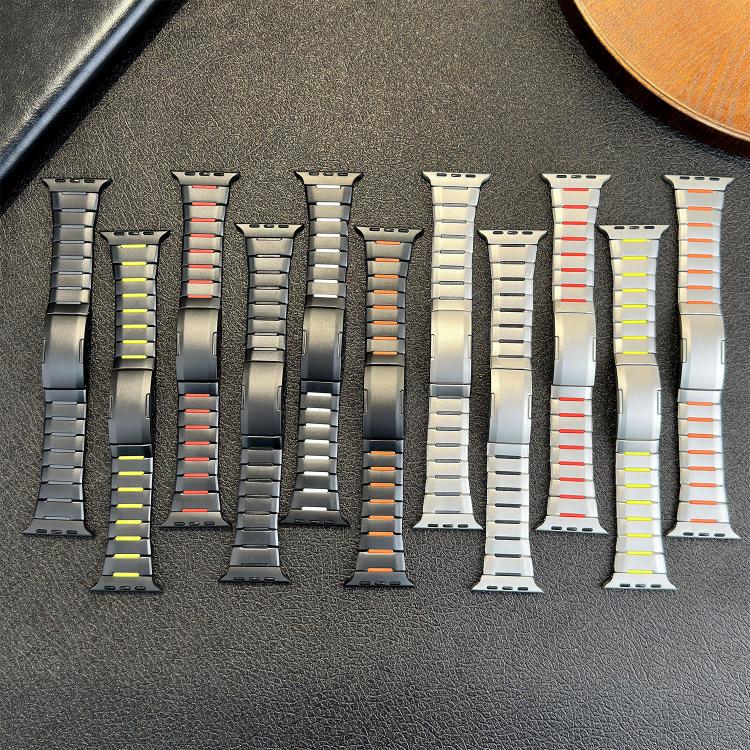 곡선형 투톤 사이드 릴리스 스테인리스 스틸 시계 밴드, 애플 워치 49mm / 46mm / 45mm / 44mm용, 애플 워치 42mm / 41mm / 40mm / 38mm용
