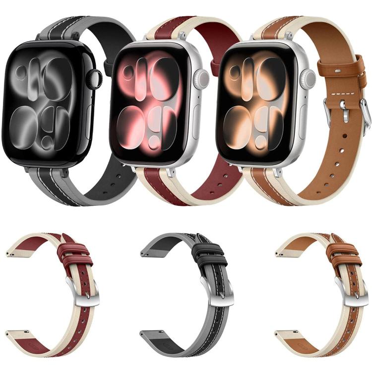 복합 스티칭 천연 가죽 시계 밴드, 애플 워치 46mm / 49mm / 45mm / 44mm용, 애플 워치 42mm / 41mm / 40mm / 38mm용