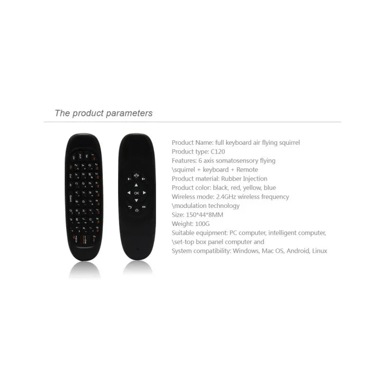 C120 2.4G 미니 키보드 무선 리모컨 마우스, 3-자이로 & 3-중력 센서 탑재, PC / HTPC / IPTV / 스마트 TV 및 안드로이드 TV 박스 등용