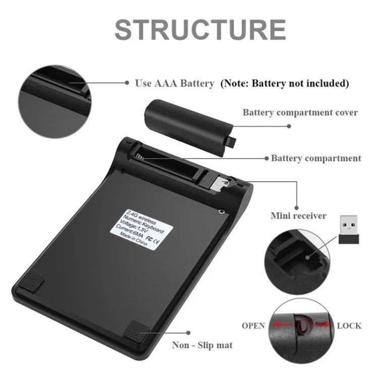 18키 2.4GHz 미니 USB 숫자 키패드, 무선 블랙