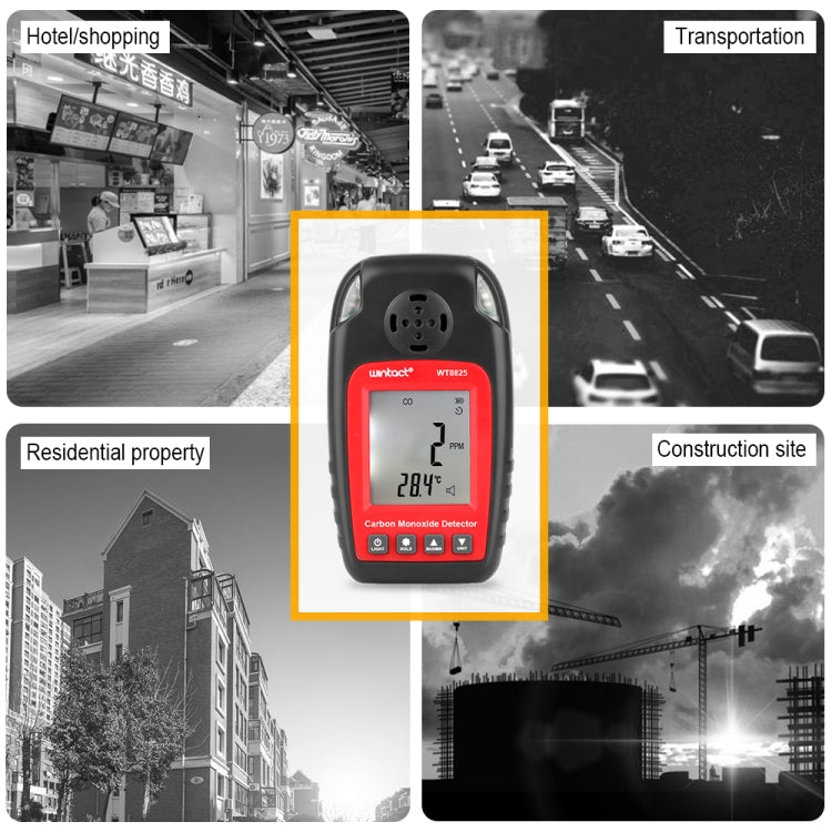 WINTACT WT8825 일산화탄소 감지기 독립 CO 가스 센서 경고 고감도 중독 경보 감지기, WT8825