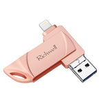 Richwell DXZ128 USB 플래시 디스크 128G 3 in 1 마이크로 USB + 8핀 + USB 3.0 호환 아이폰 & iOS, 블랙, 실버, 로즈 골드