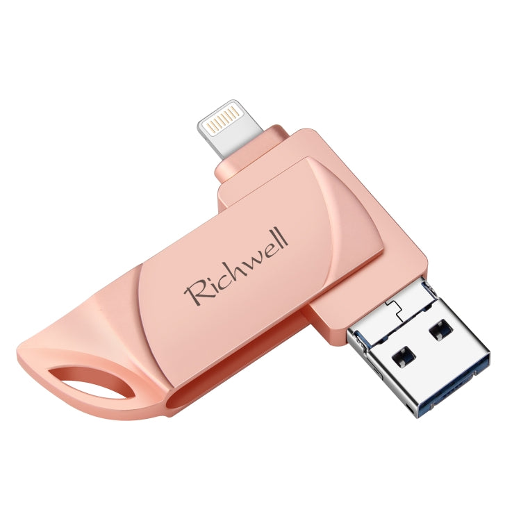 Richwell DXZ128 USB 플래시 디스크 128G 3 in 1 마이크로 USB + 8핀 + USB 3.0 호환 아이폰 & iOS, 블랙, 실버, 로즈 골드
