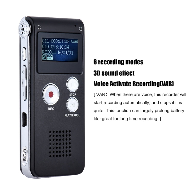 SK-012 8GB 음성 녹음기 USB 전문 디지털 오디오 WAV MP3 플레이어 VAR 기능 포함, SK-012 8GB