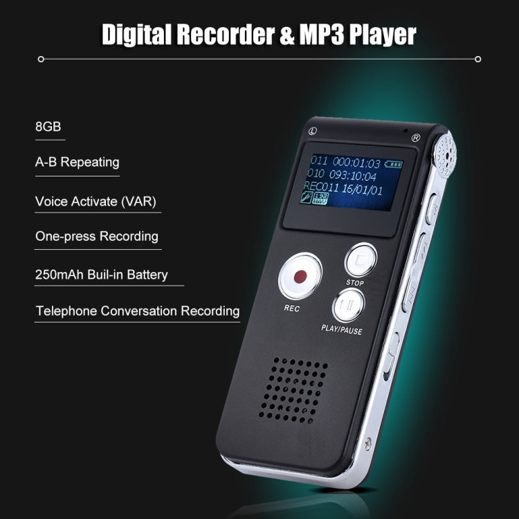 SK-012 8GB 음성 녹음기 USB 전문 디지털 오디오 WAV MP3 플레이어 VAR 기능 포함, SK-012 8GB