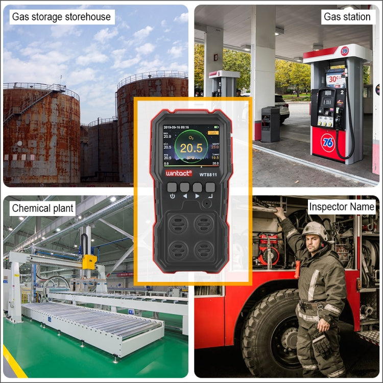 WINTACT WT8811 복합 가스 모니터 LCD 디스플레이 충전식 다기능 4-in-1 가연성 O2 H2S CO 가스 센서 음광 진동 알람