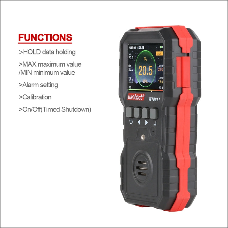 WINTACT WT8811 복합 가스 모니터 LCD 디스플레이 충전식 다기능 4-in-1 가연성 O2 H2S CO 가스 센서 음광 진동 알람