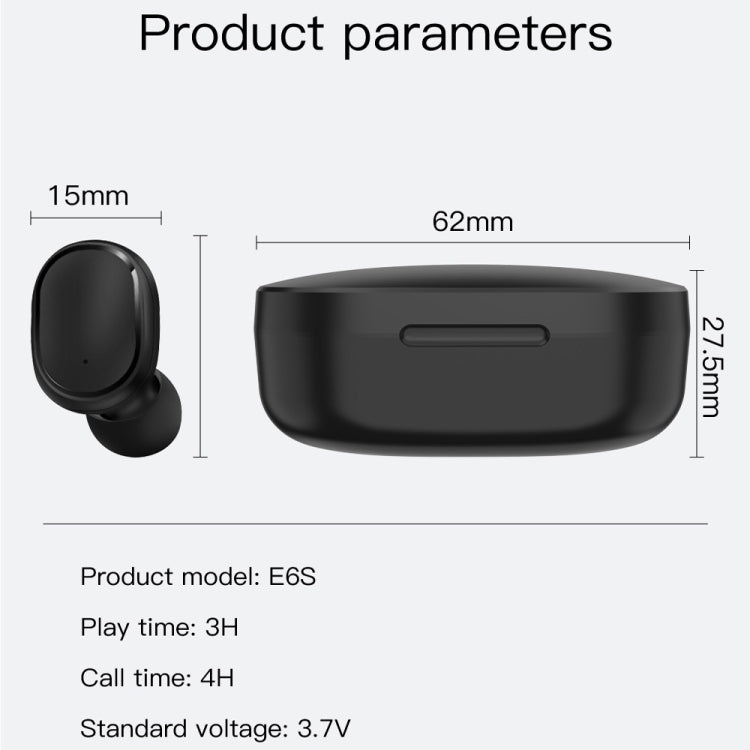 E6S LED 디스플레이 무선 이어폰 TWS 블루투스 V5.3 헤드셋 방수 블루투스 이어버드, E6S (블랙)