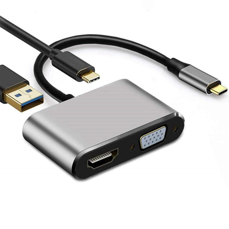 USB C to HDMI VGA 4K 어댑터 4-in-1 타입 C 어댑터 허브, HDMI VGA USB 3.0 디지털 AV 멀티포트 어댑터, USB-C PD 충전 포트 포함, 닌텐도 스위치/삼성/맥북 호환