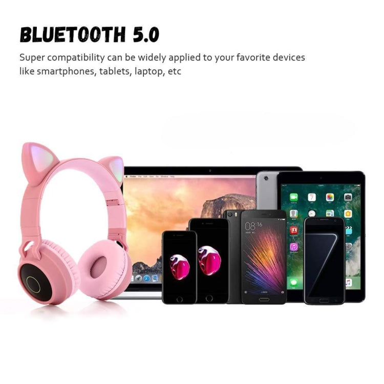 귀여운 고양이 귀 블루투스 5.0 헤드폰 접이식 온이어 스테레오 무선 헤드셋 마이크 / LED 라이트 / FM 라디오 / TF 카드, SYA00833501F, SYA00833501A, SYA00833501B, SYA00833501C, SYA00833501D, SYA00833501E