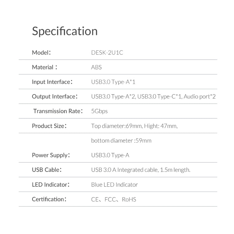 ORICO DESK-2U1C 데스크탑 전원 그로멧 다기능 허브