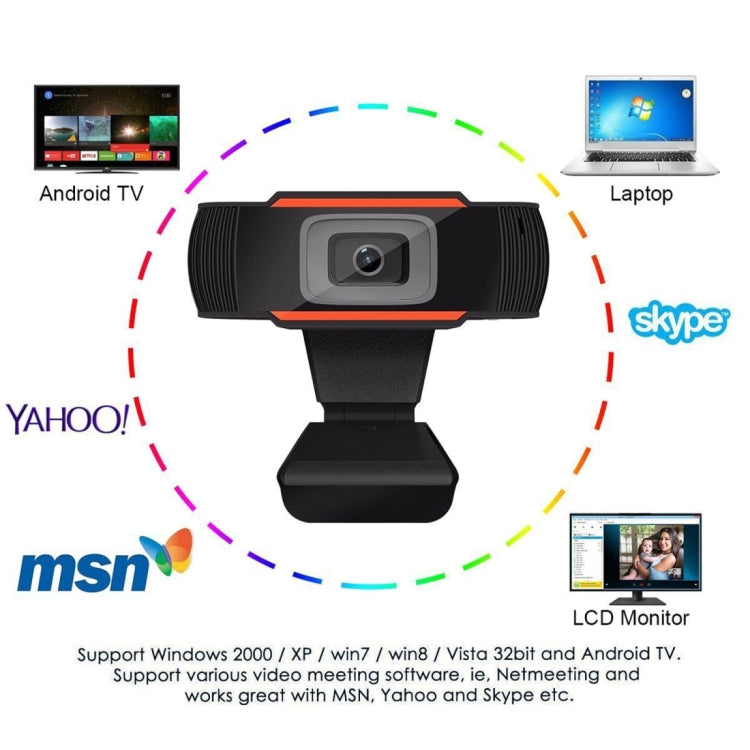 HXSJ A870 웹캠 HD 480P PC 카메라, 흡음 마이크 포함, Skype용 안드로이드 TV 회전 가능한 컴퓨터 카메라 USB 웹캠, 480P
