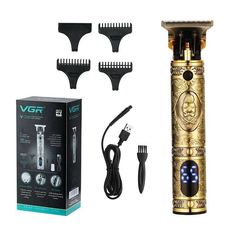 VGR V-228 5W USB 복고풍 조각 헤어 클리퍼 LED 디지털 디스플레이, V-228 (브론즈), V-228 (실버)