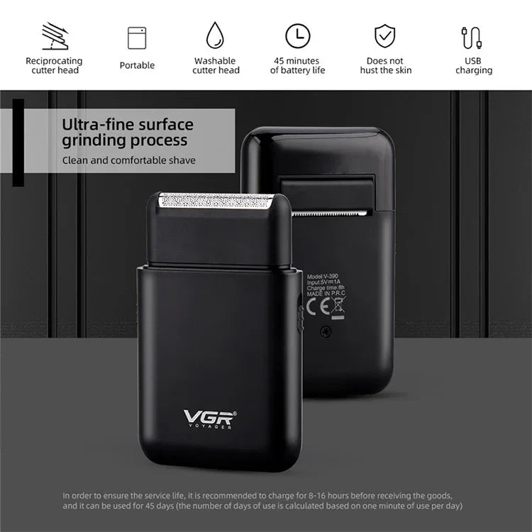 VGR V-390 5W USB 휴대용 왕복식 전기 면도기, V-390 (블랙), V-390 (그린)