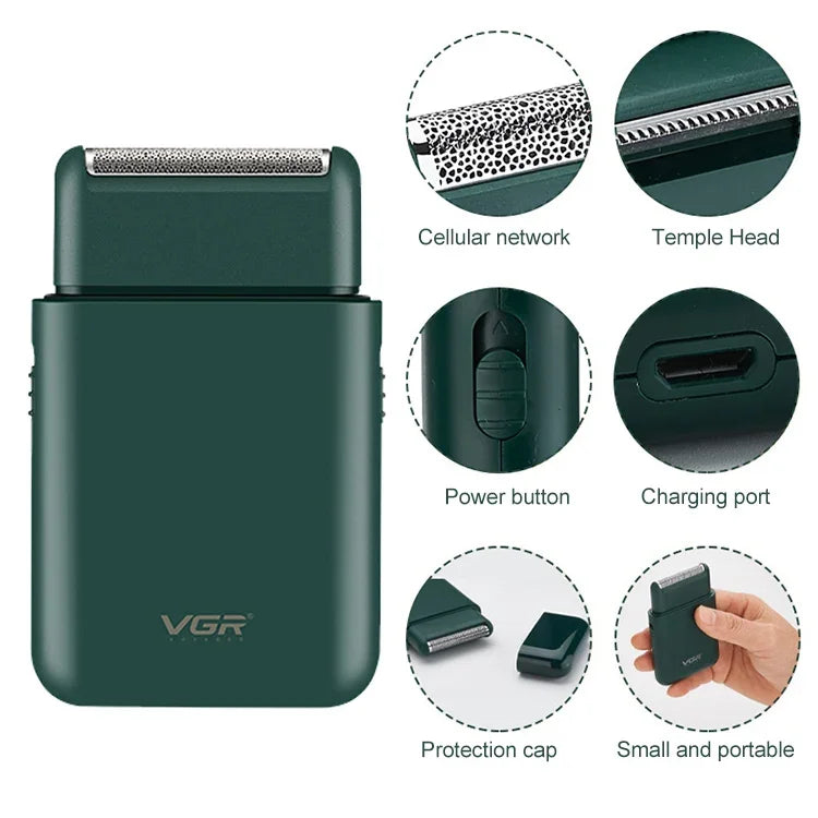 VGR V-390 5W USB 휴대용 왕복식 전기 면도기, V-390 (블랙), V-390 (그린)