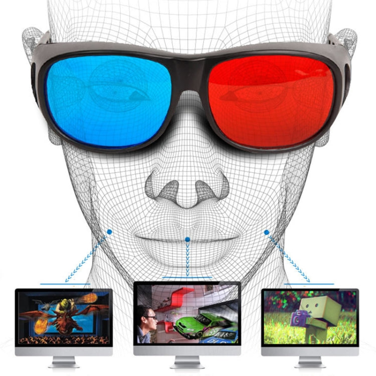 빨강 파랑 3D 안경 아날로그 프레임 3D 비전 안경, 게임 스테레오 영화 입체 안경 플라스틱 안경, 빨강 파랑