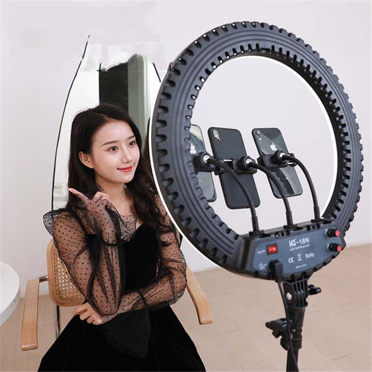 HQ-18N 18인치 45cm LED 링 브이로그 촬영 비디오 조명 키트 리모컨 & 휴대폰 클램프 & 2.1m 삼각대 마운트 포함, EU 플러그, 18인치