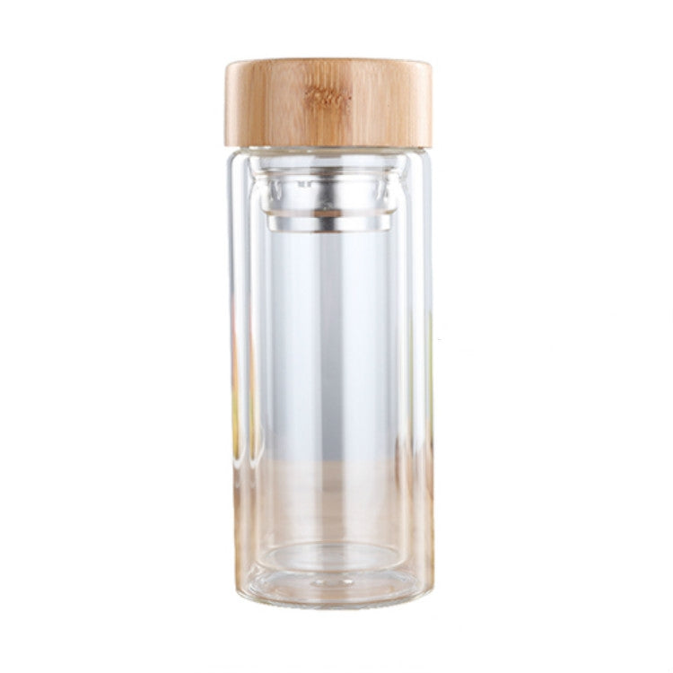 유리 물 차 병 인퓨저 대나무 뚜껑 이중벽 간편 휴대용 야외용 병, 350ML, 450ML