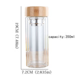유리 물 차 병 인퓨저 대나무 뚜껑 이중벽 간편 휴대용 야외용 병, 350ML, 450ML