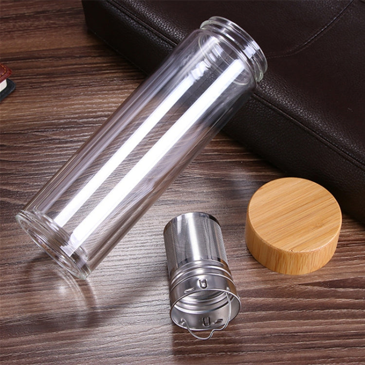 유리 물 차 병 인퓨저 대나무 뚜껑 이중벽 간편 휴대용 야외용 병, 350ML, 450ML