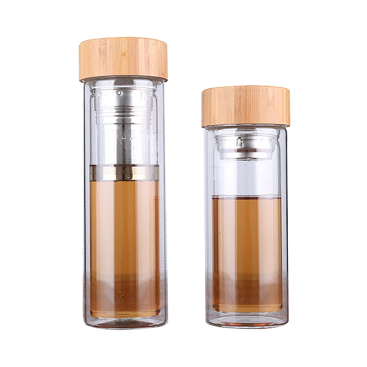 유리 물 차 병 인퓨저 대나무 뚜껑 이중벽 간편 휴대용 야외용 병, 350ML, 450ML
