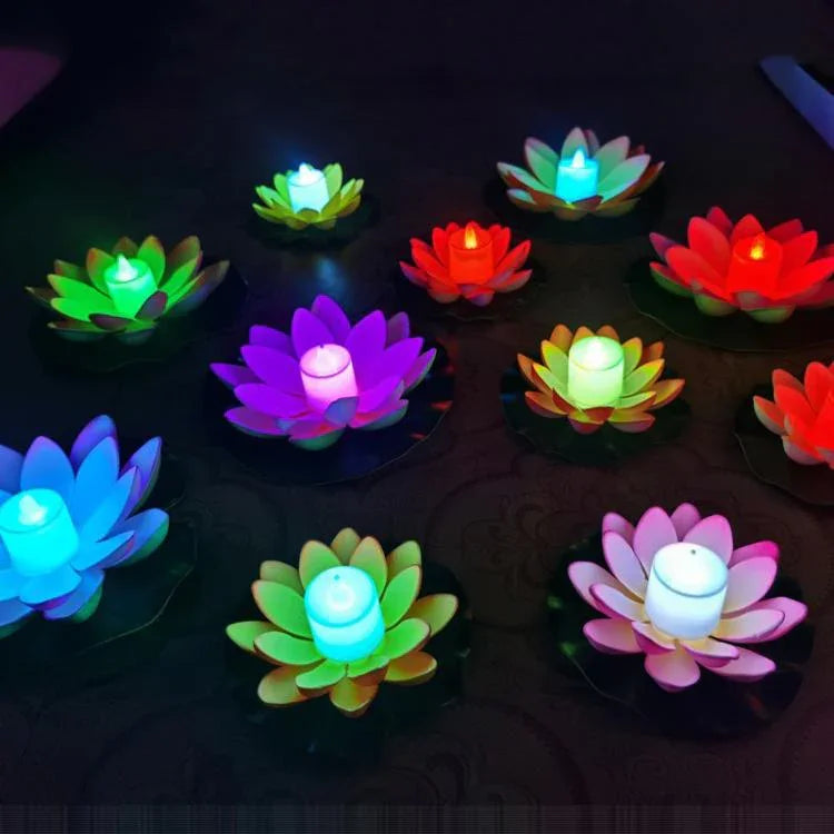 3색 LED 투광등 인공 연꽃 떠다니는 꽃 모양 램프 야외 수영장 소원 파티용
