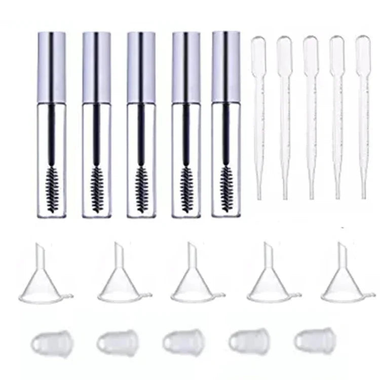 5개입 12ml 빈 마스카라 튜브와 속눈썹 브러쉬 + 5개 깔때기 및 전송 피펫 세트 캐스터 오일 DIY 용기 세트