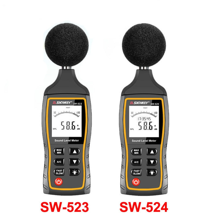 SNDWAY 휴대용 고정밀 소음 데시벨 미터, SW523, SW524(저장+USB 통신)