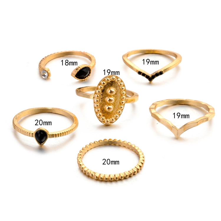 6 PCS Women Bohemian Simple Fashion Embossing Waterdrop With Diamond Rings Set Jewelry, Gold, Silver