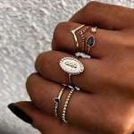 6 PCS Women Bohemian Simple Fashion Embossing Waterdrop With Diamond Rings Set Jewelry, Gold, Silver