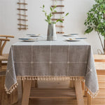 정사각 격자 자수 테이블보 단색 면 린넨 태슬 직사각형 커피 테이블 매트, 140x220cm, 140x240cm, 140x260cm, 140x300cm