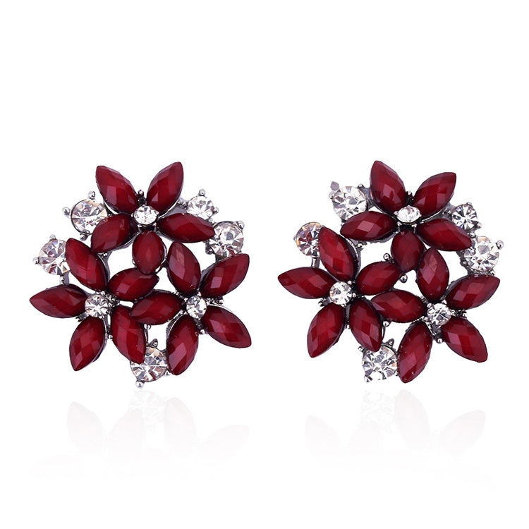 Fashion Zircon Rhinestone 3 Flower Stud Earrings for Women Jewelry, red, black