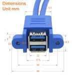 마더보드 20핀 회전형 더블 USB3.0 연장 케이블 이어 배플 케이블 포함, 블루