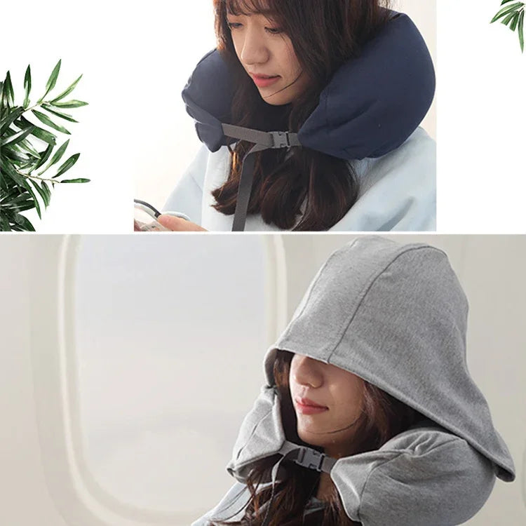 휴대용 비행기 여행 U자형 후드 베개 낮잠용 목 베개