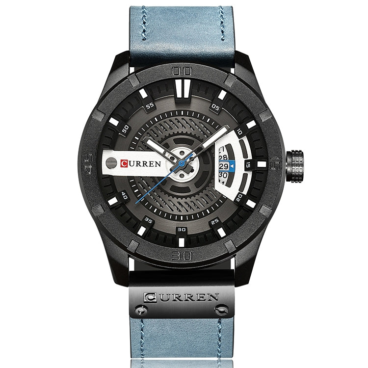 CURREN M8301 남성용 밀리터리 스포츠 시계 쿼츠 날짜 시계 가죽 손목시계, 검정 케이스 오렌지, 검정 케이스 빨강, 검정 케이스 검정 얼굴 진한 갈색 밴드, 검정 케이스 회색 얼굴 연한 갈색 밴드, 검정 케이스 파랑