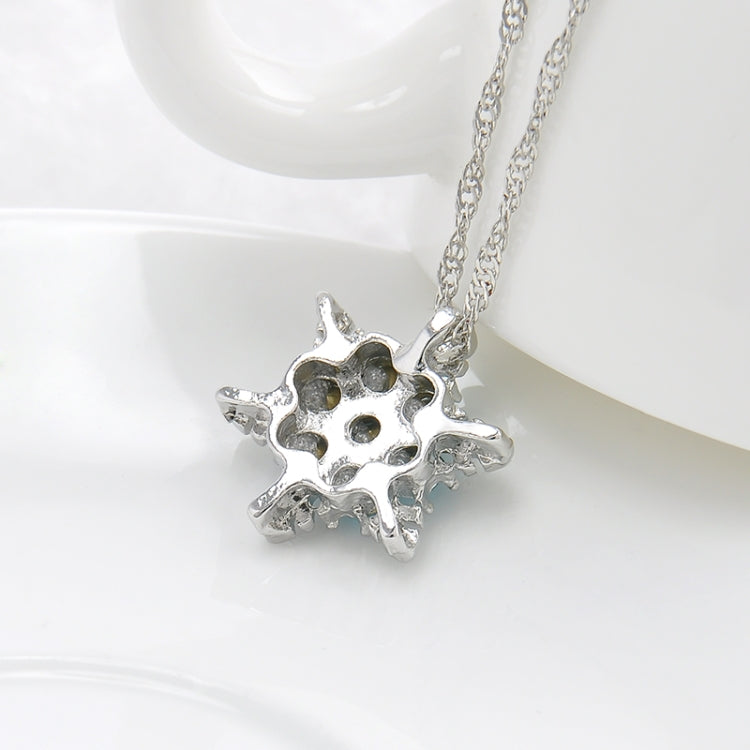 Charm Vintage Crystal Snowflake Zircon Flower Silver Necklaces Pendants Jewelry Gift for Women, Sea Blue, Sky Blue