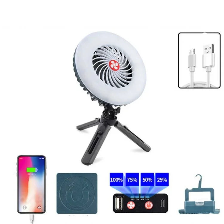 USB 충전식 선풍기 램프 라이브 방송 다기능 텐트 캠핑 램프, 선풍기 조명, 선풍기 조명 + 브래킷