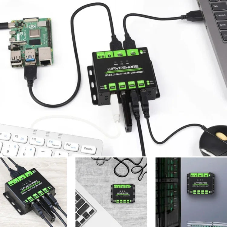 Waveshare 23929 USB 허브, 4 x USB 3.2 포트 확장, 스위치 가능한 듀얼 호스트, 다중 보호, 23929