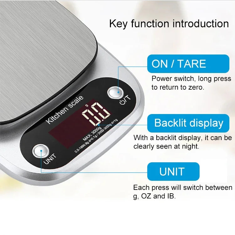 BOH-C305 주방용 스테인리스 스틸 LCD 전자 저울, 사양: 5kg/0.1g, 5kg/0.1g