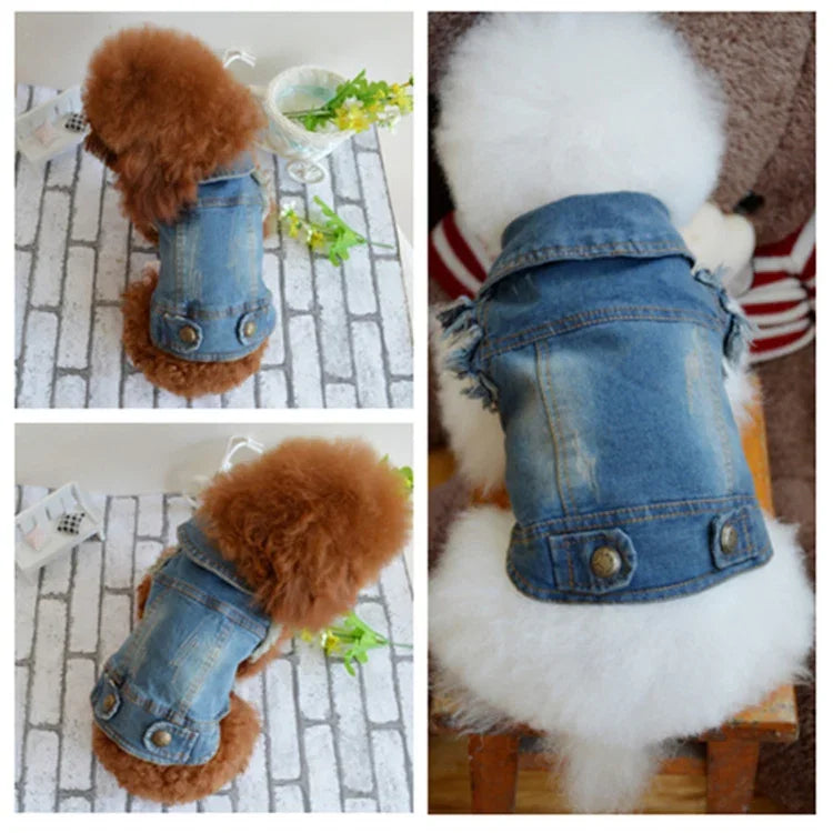 복고풍 개성 데님 소형 조끼 반려동물 강아지 옷 반려동물 재킷, L, XL, XS, M