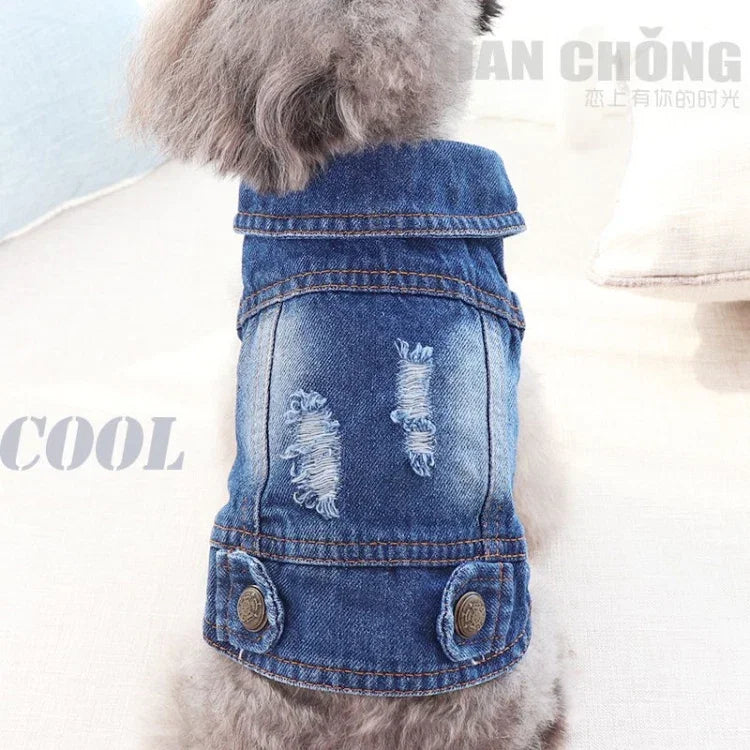 복고풍 개성 데님 소형 조끼 반려동물 강아지 옷 반려동물 재킷, L, XL, XS, M
