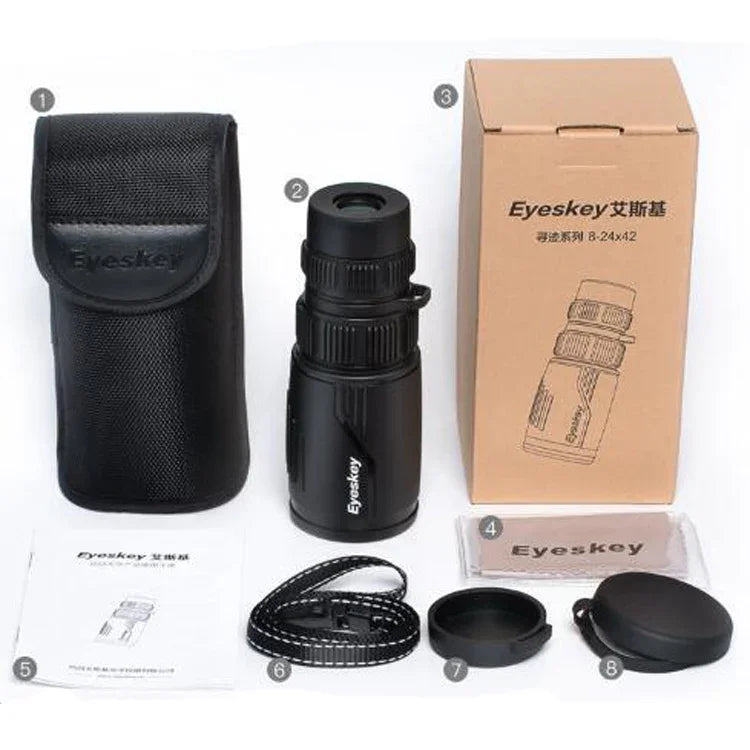 Eyeskey 8-24X42 줌 단관 HD 망원경 휴대폰 사진 망원경 방수 단안경 쌍안경, 8-24X42