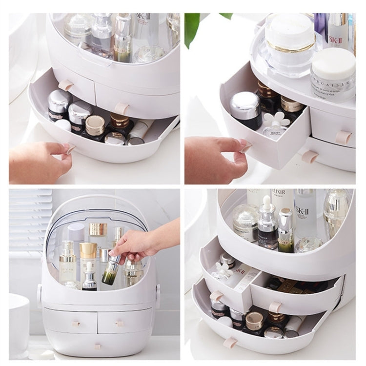 Portable Dust-proof Transparent Round Cosmetic Drawer Type Storage Box, Small Beauty Powder, Small Pearl White