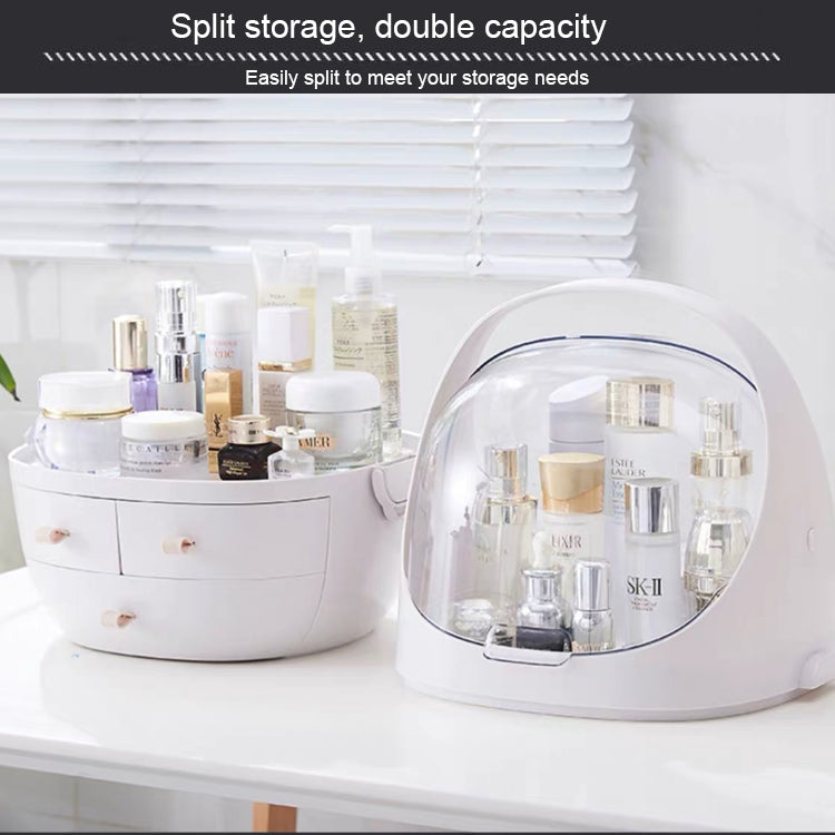 Portable Dust-proof Transparent Round Cosmetic Drawer Type Storage Box, Small Beauty Powder, Small Pearl White