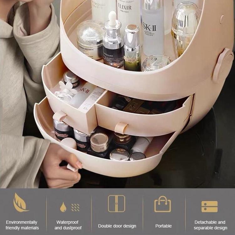 Portable Dust-proof Transparent Round Cosmetic Drawer Type Storage Box, Small Beauty Powder, Small Pearl White