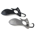 Outdoor Multifunctional Camping Spoon Stainless Steel Tableware Portable Picnic Tableware Fork And Spoon, Light Grey, Black