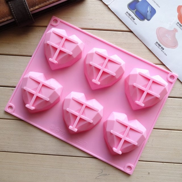 6-in-1 하트 모양 실리콘 몰드 베이킹 무스 케이크 DIY 실리콘 몰드, 6-in-1 하트 모양