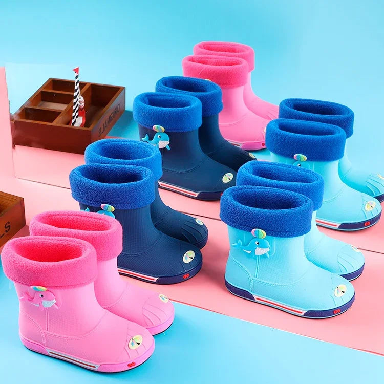 어린이 논슬립 플러스 벨벳 보온 만화 단기 장화, 안쪽 길이 15cm 면 커버 포함, 안쪽 길이 16cm 면 커버 포함, 안쪽 길이 17cm 면 커버 포함, 안쪽 길이 18cm 면 커버 포함, 안쪽 길이 19cm 면 커버 포함